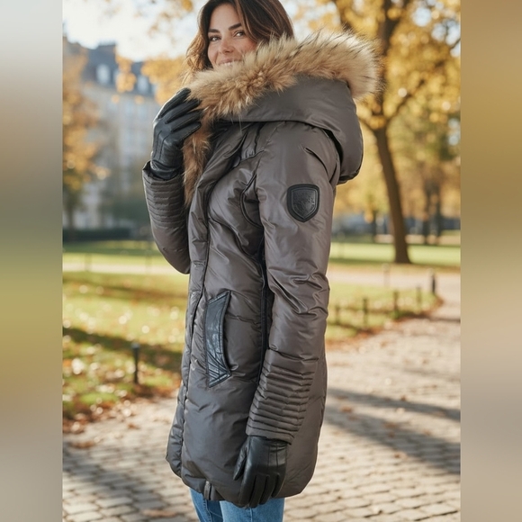 RUDSAK Jackets & Blazers - Rudsak Feathers Down Leather Women's Winter Coat Real Fur khaki brown